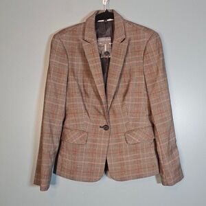 EXPRESS Women's Plaid Blazer Jacket Single Button Stretch Office Work Size 4